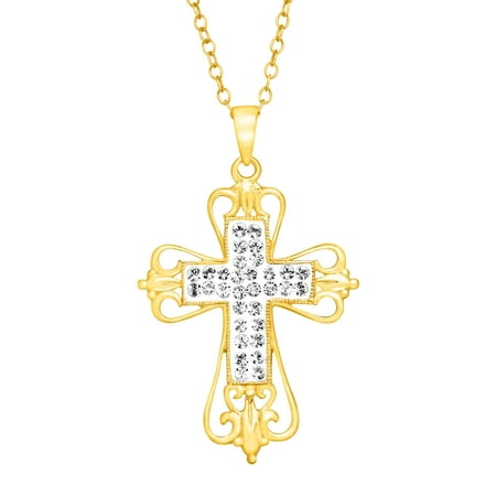 Swarovski Cross - Open Swirl Cross Pendant Necklace with Swarovski in 18kt Gold-Plated Sterling Silver