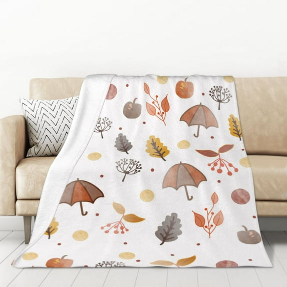 XMXT Throw Blankets, Autumn Drawing Patterns Bed Blanket for Bedroom Sofa, 50 x 70 inches White