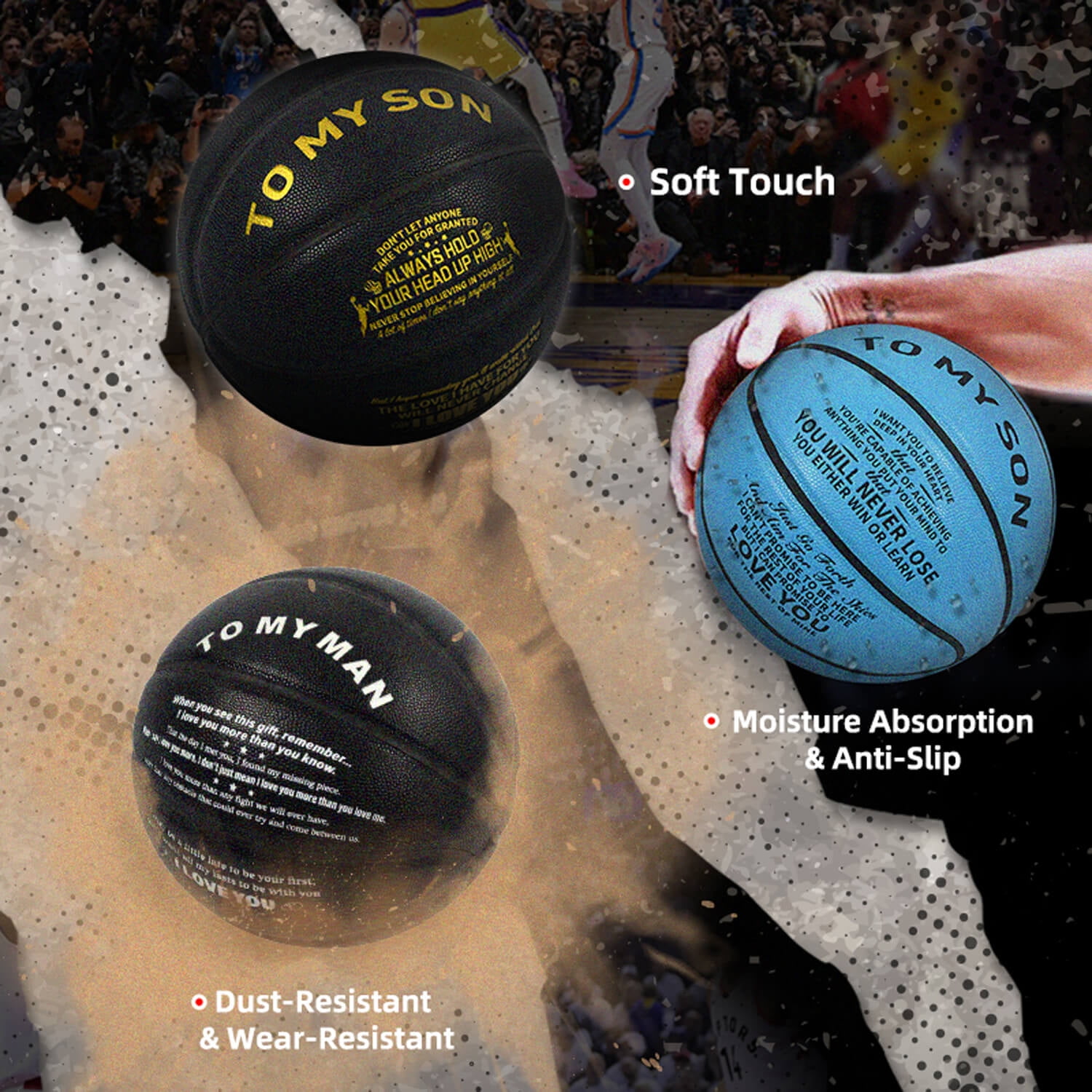 SALYWEE PU Basketball "to My Son" No.7 Ball Size Best Gift for Adult Teens Sports(Free Pump&Bag)