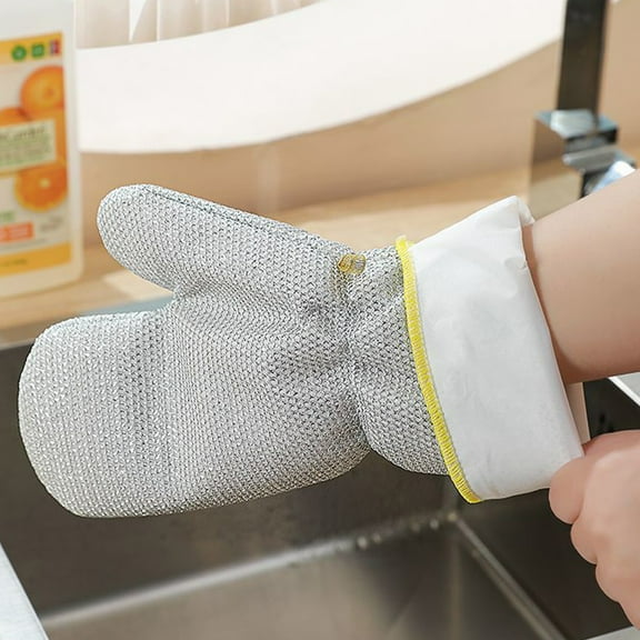 Dishwashing Gloves under $5! Bzdzmqm Steel Wool Dishwashing Gloves With Scrubber, Long Sleeve Kitchen Cleaning Gloves, Thickened Rubber Gloves For Washing Dishes Pots Pans