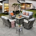thumbnail image 2 of Ovios 6 Pieces Outdoor Patio Furniture with Fire Pit Table Wicker Patio Sectional Sofa with Swivel Chairs for Backyard, 2 of 3
