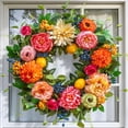 thumbnail image 2 of Spring Wreath for Front Door 24 Inch, Summer Floral Wreath with Peony Dahlia Hydrangea, Outdoor Door Decoration with Lemons and Berries, 2 of 8