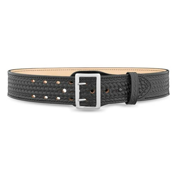 Dutyman DTY-1021-36-9001 2.25 in. Basketweave Leather Sam Brown 2 Row Stitch Duty Belt with Nickel Buckle - 36 in.