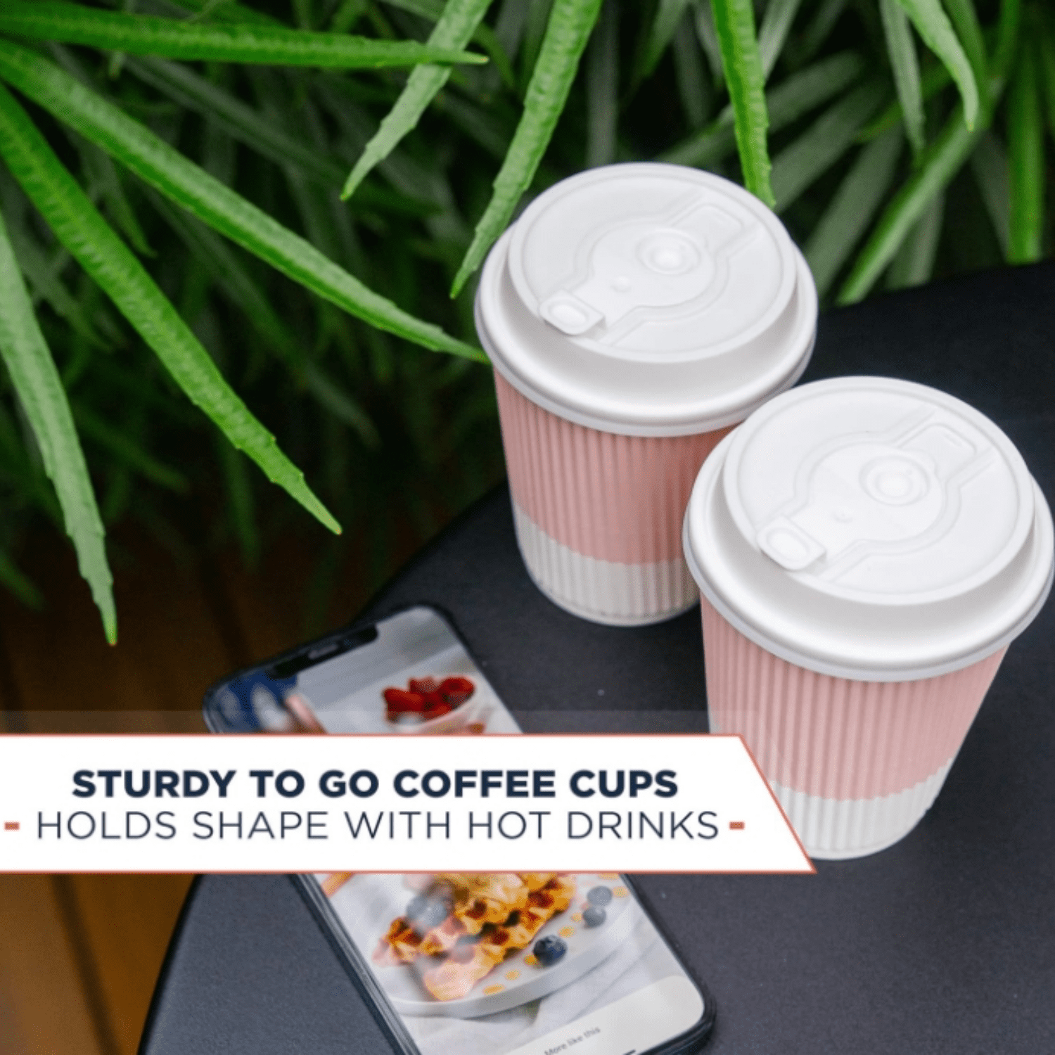 Disposable Coffee Cups With Lids - (80 set) 12 oz Paper To Go Coffee Cups With Resealable Lids Prevent Leaks! Travel Insulated Hot Beverage Drink Cup. Will Not Bend With Heat or Burn Fingers
