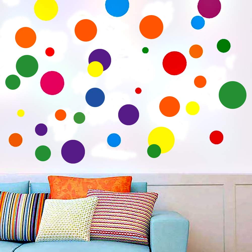 Polka Dot Wall Stickers, Vinyl Circle Room Dot Decals 3-6.5 63 Wall Dots Coral Wall Decor Stickers