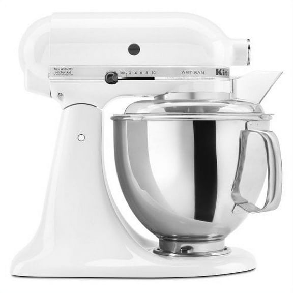 KitchenAid Artisan Series 5 qt Stand Mixer, White with Flat Beater, Dough Hook, Whip