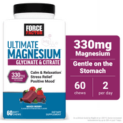 Ultimate Magnesium, 330mg Magnesium Glycinate & Citrate, Gummies Alternative Supplement, Support Calm, Relaxation, Vegan & Gluten Free, Mixed Berry Flavor, 60 Soft Chews by Force Factor