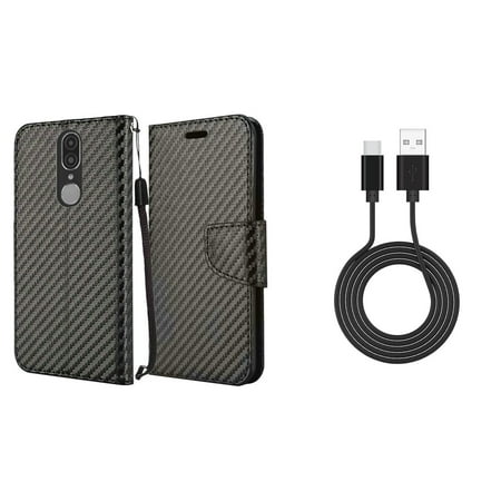 Bemz Bling Wallet Compatible with Coolpad Legacy (2019) Case PU Leather ID Window Card/Money Holder Magnetic Flip Cover (Carbon Fiber Black), Fast Charge/Sync Durable USB Type C Cable (3.3 (Best Phone For Money 2019)
