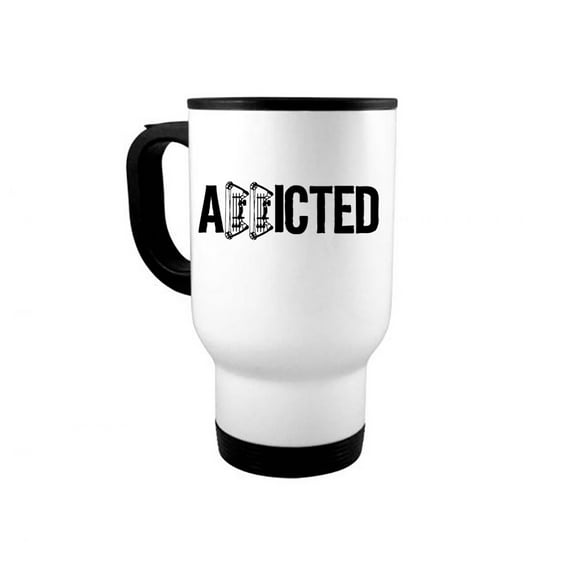 Bow Hunting Mug, Addicted, 14oz Travel Mug, Hunting Coffee Mug, Gift For Him, Archery Mug, Hunting And Fishing, Bow Hunting Cup, Dad Mug, White