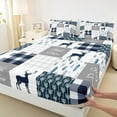 thumbnail image 3 of Manfei Rustic Deer Child Full Size Sheets, Vintage Blue Buffalo Plaid Bed Sheets, Kawaii Cartoon Animal Sheet Sets, Microfiber Bedroom Decor, 4pcs, 3 of 7