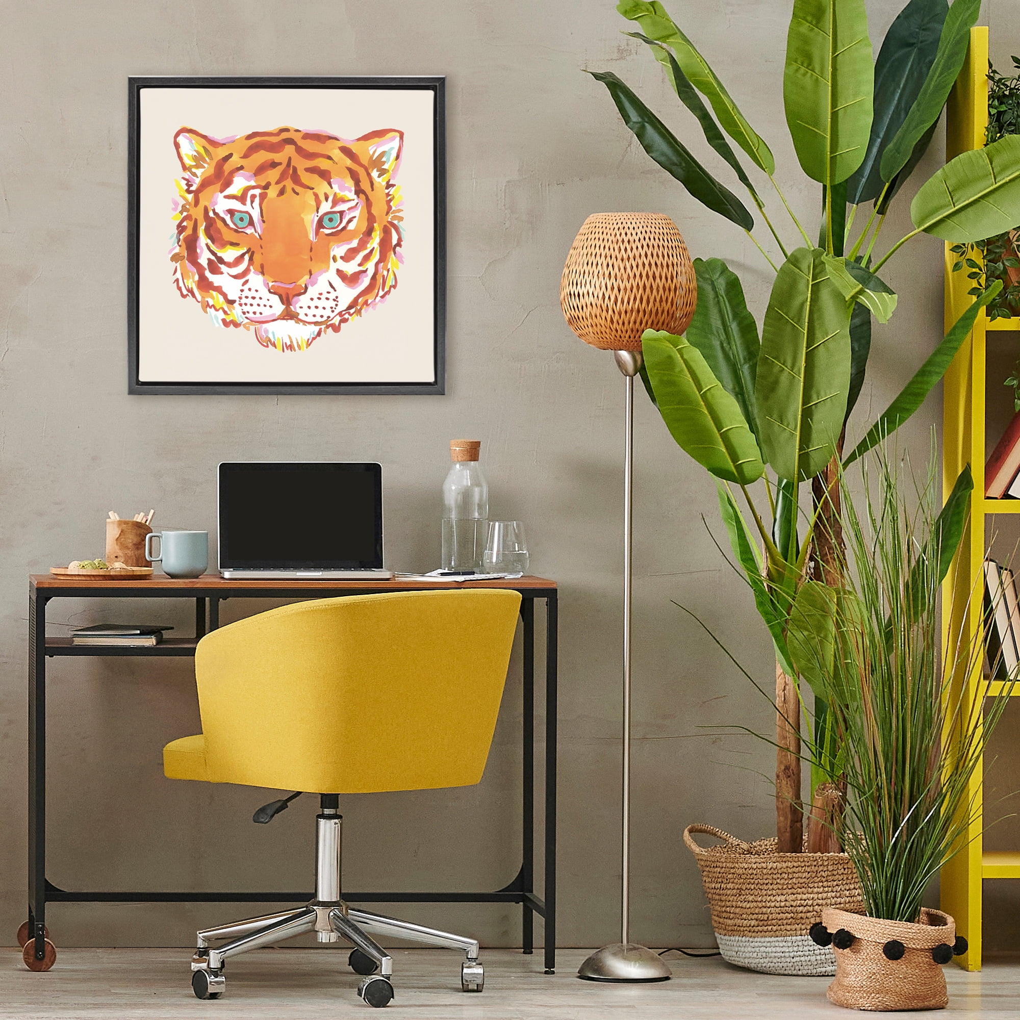 Stupell Industries Orange Boho Tiger Face Black Framed Floater Canvas Wall Art, design by Karolina Sato