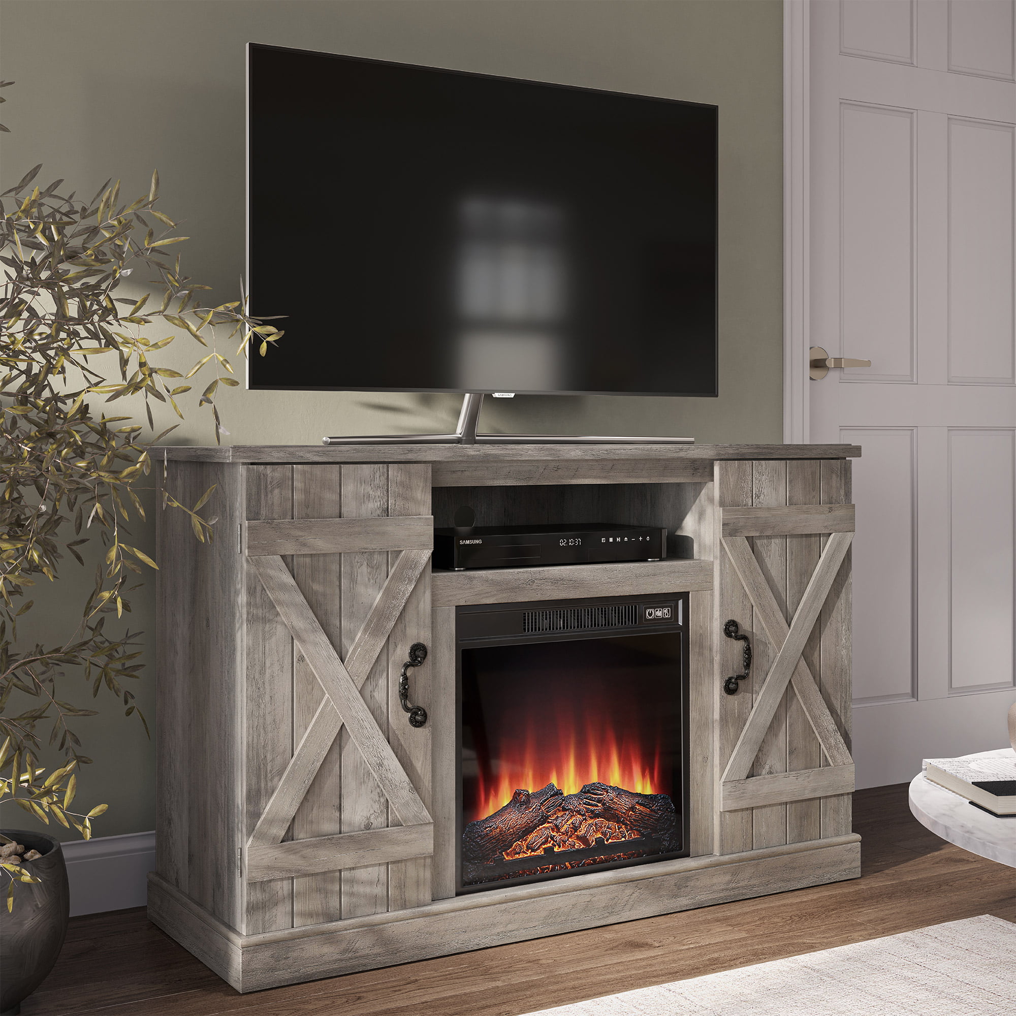 Details about   Farmhouse Fireplace TV Stand Media Console Cabinet Electric 45 46 47 50 55 