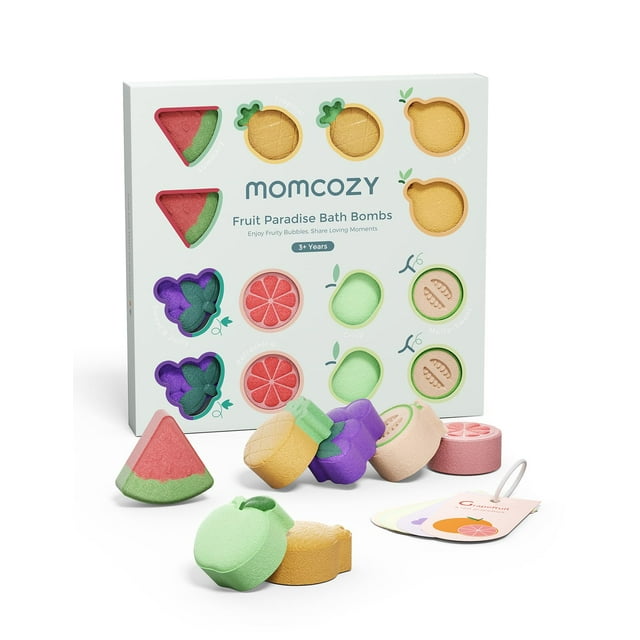 Bombas de baño Momcozy Fruit con aceite esencial, paquete de 14 unidades, regalo para niños