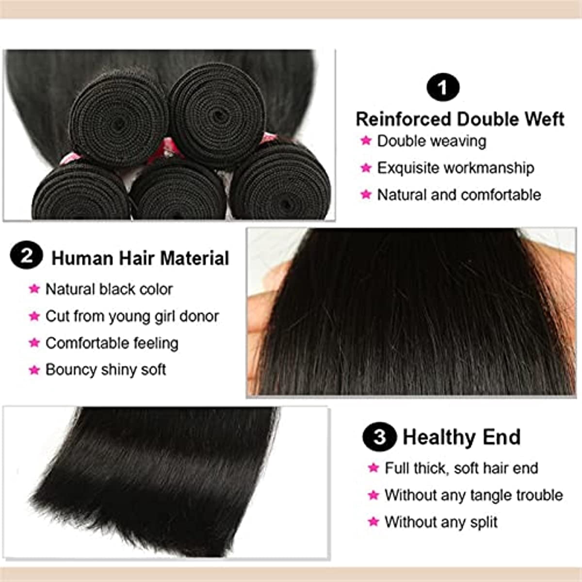 Straight Hair Brazilian Silky Straight Human Hair Weave Bundles Natural Black 1/3 pcs/lot 100% Human Hair Bundles Remy Hair Extension