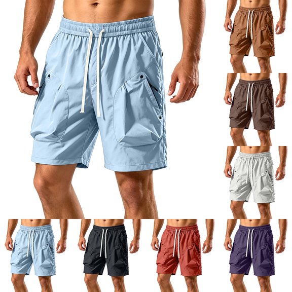 EOYWHK Mens Active Shorts Quick Dry Cargo Shorts with Multi-Pockets Elastic Waist Workout Shorts for Men Soft Lightweight Breathable Casual Activewear for Men Black, Size L