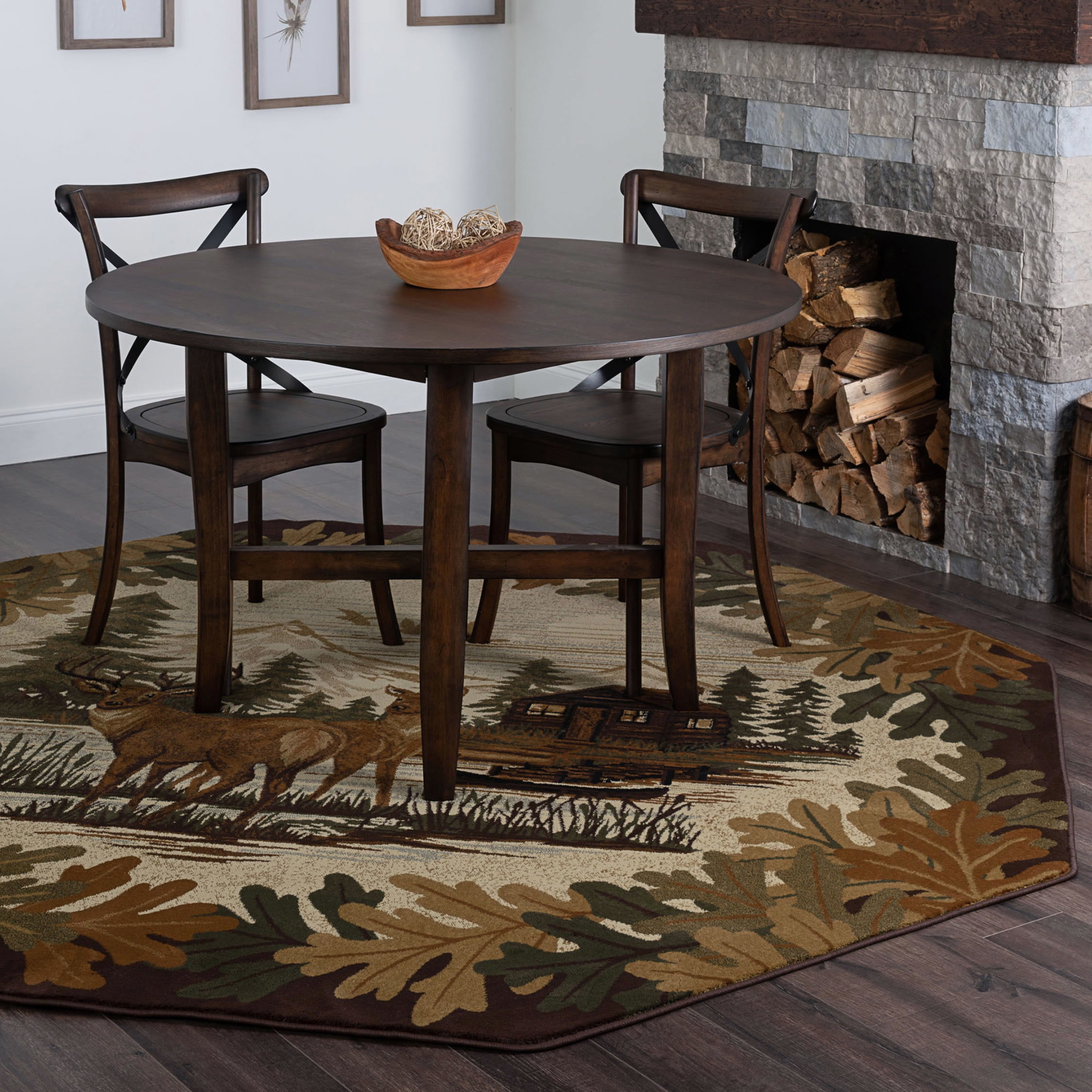 Novelty Area Rug (7'10'' Octagon) Lodge Brown, Beige Indoor Octagon