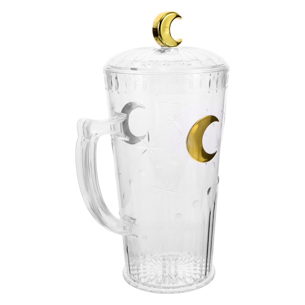 Jarra de agua de plástico transparente con tapa para té helado, limonada y jugo, ideal para fiestas en casa y restaurantes, con diseño de luna