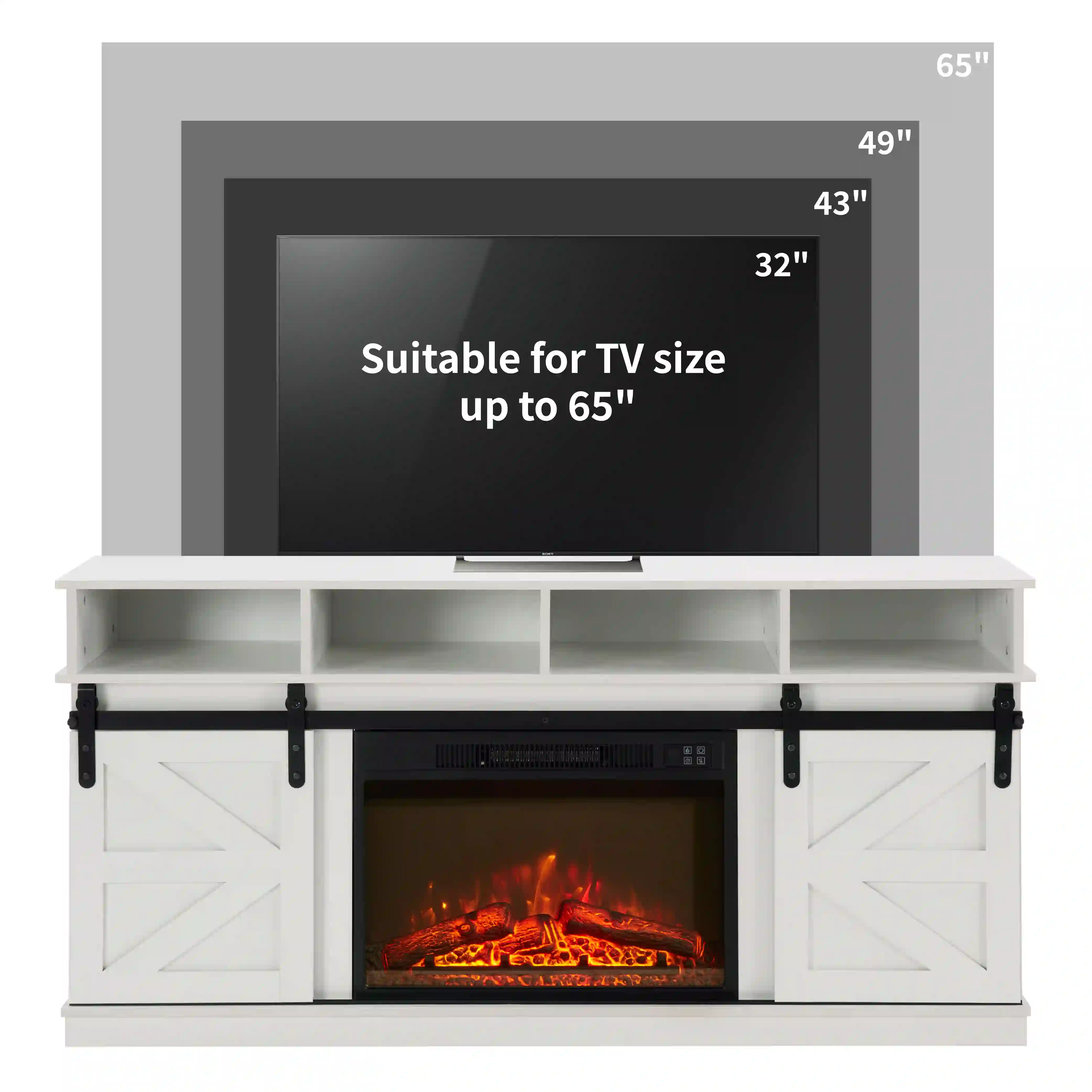Aukfa Farmhouse Sliding Barn Door TV Stand for TVs Up to 65",Storage Cabinet Table,White
