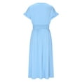 thumbnail image 7 of Simua Garden Party Dresses for Women Casual Solid Color V-Neck Short-sleeved Waisted Dress Fashion Women's Full-length Dresses, 7 of 7