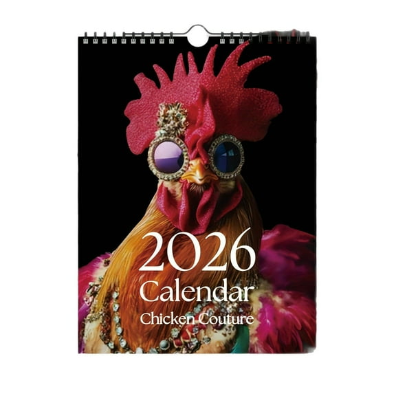 Dnogom 2026 Chicken-Couture-Theme Wall Calendar Fashion Decor,12-Month Saddle-Bound Monthly Planner Schedule Hard Card Pages Calendar for Living Room Office,8.23x11"