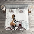 thumbnail image 3 of Ambesonne Paris Quilted Coverlet 3 Pcs, Lady with Bicycle on Streets, Queen Size, Brown and Chestnut Brown, 3 of 4
