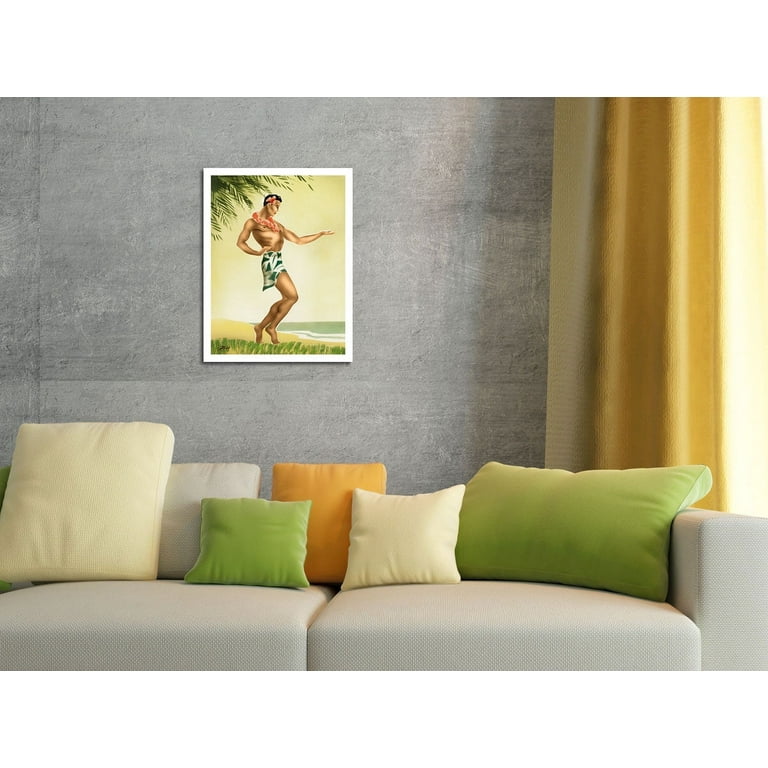 Hawaii Male Hula Dancer - Vintage Hawaiian Airbrush Art by