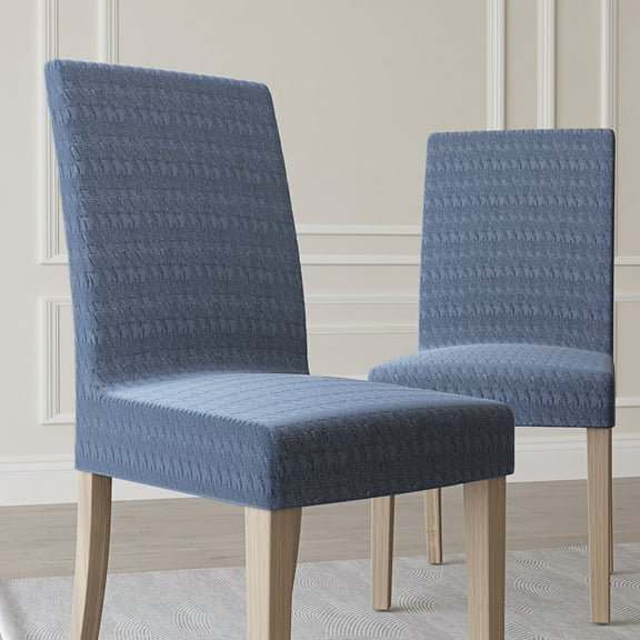No. 918 Sparta 2-Pack Houndstooth Textured Stretch Fit Elastic Dining Chair Cover Pair, Denim Blue