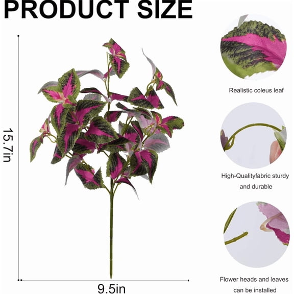 Artificial Greenery Plants Outdoor, 5 Pcs Red Faux Coleus Plants UV Resistant Silk Plants with Stems, Fake Plants for Outside Garden Patio Hanging Planter Pathway Front Porch Decoration