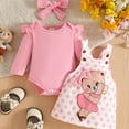thumbnail image 2 of HCNTES Baby Girl Clothes Baby Girl Romper Ruffle Short Sleeve Cute Bear Cartoon Jeans Skirt Outfit Set(6-9 Months,S168-Pink), 2 of 6