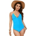 thumbnail image 5 of zaveiop Women's One Piece 2025 Tummy Control Swimsuits Neon Color Block Swimwear Deep V Neck Slimming Bathing Suit (Blue, XL), 5 of 9