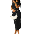 thumbnail image 3 of Robe de Cocktail Midi Moulante Texturée pour Femme à Boutons avec Poches, Noire, TP, 3 of 7