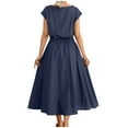 thumbnail image 4 of Summer Dresses for Women 2024 Women's Summer Loose Solid Color Lace Up Dress Round Neck Short Sleeve Dress Long Dress, 4 of 5