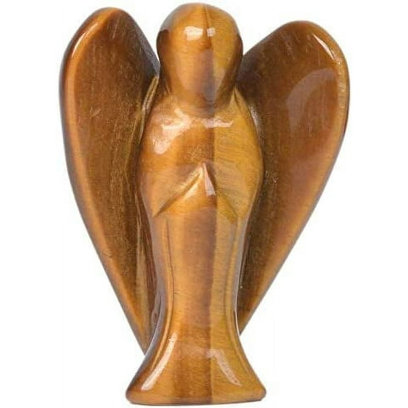 Angelstones Golden Tiger Eye Gemstone Peace Angel Pocket Guardian Angel Healing Statue 1.5 inch