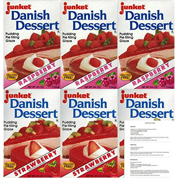 Junket Danish Dessert Mix Bundle of 6 (3 Raspberry and 3 Strawberry