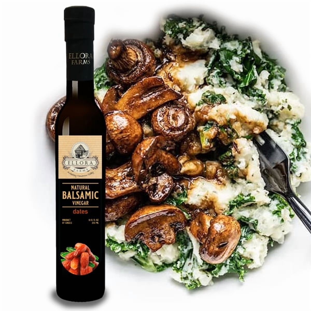 Ellora Farms Fresh Dates Infused Thick Balsamic Vinegar, No-Added Sugar, No-Preservatives, 8.45 oz Glass Bottle