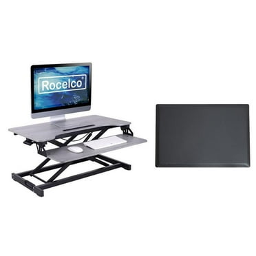 Rocelco Standing Desk Converter & Floor Mat 31.5 Inch Riser w/Tablet Mount Gray