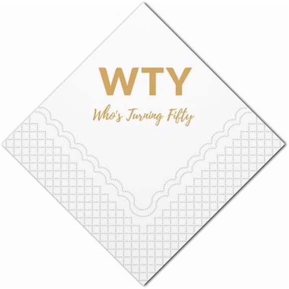 Geloar Funny 50th Birthday Cocktail Napkins, 50 Pack 50th Birthday Paper Cocktail Napkins for His Her Fifty 50th Bday Decor | 2-Ply, 5x5 (WTF Who's Turning Fifty, Gold)