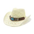 thumbnail image 2 of AWZXDE Men Women Summer Handmade Straw Cowboy Hat Hollowed Out Design Western Style Sun Protection Cap, 2 of 3