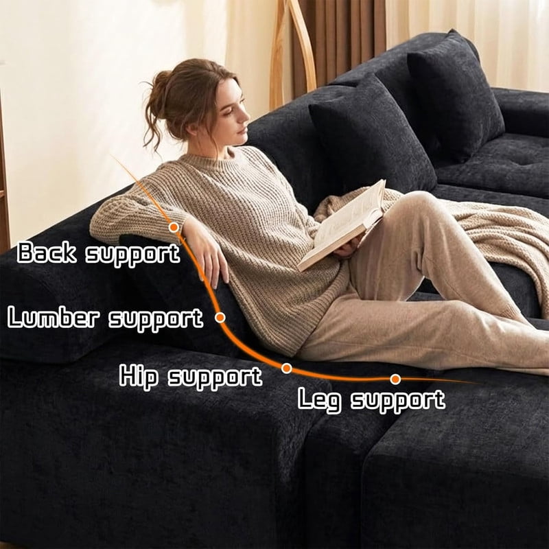 L-Shaped Modular Sectional Sofa with Ottoman, Comfy Boneless Sofa Cloud Couch with Deep Seat, Chenille Sofa Couch for Bedroom Living Room