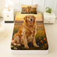 thumbnail image 4 of Manfei Cute Golden Retriever Twin Sheets, Pastoral Wildlife Bedding, Golden, 3pcs, 1 Flat Sheet, 1 Fitted Sheet and 1 Pillowcase, 4 of 6