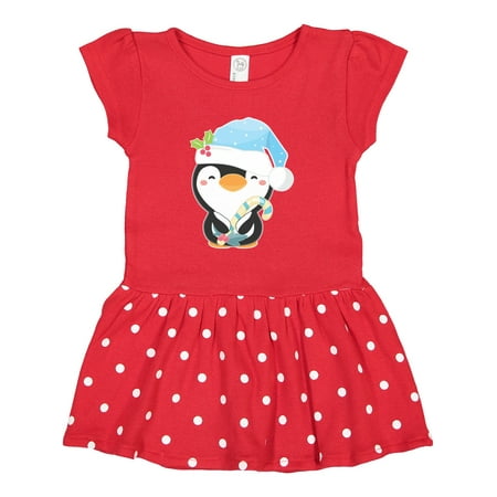 

Inktastic Cute Christmas Penguin in Blue Hat Gift Toddler Girl Dress