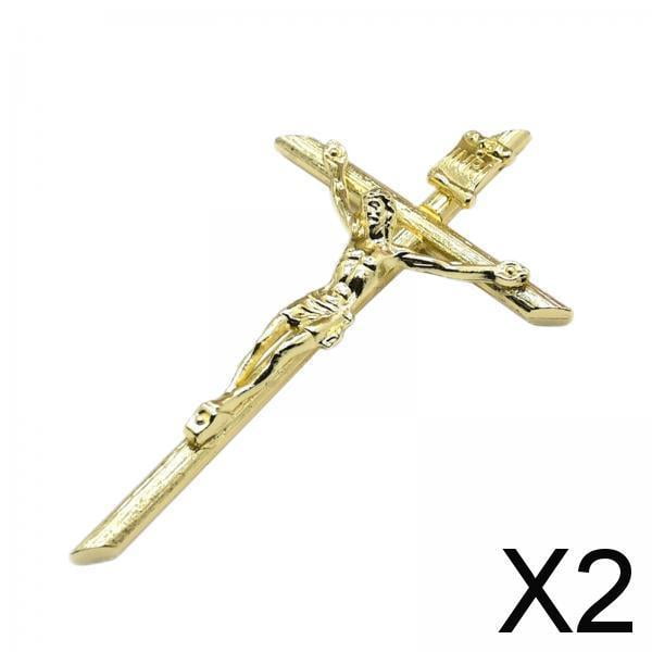 Collar de cruz Perfecl Aleación plateada 2 piezas oro