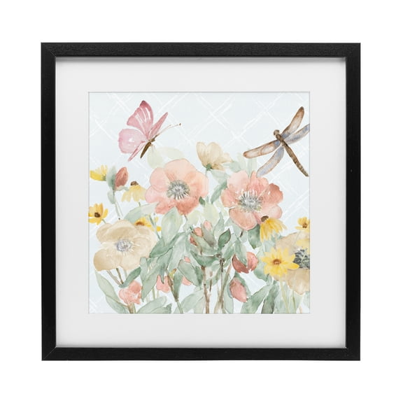 Stupell Industries Shabby Chic Garden Joy with Insects Black Framed Print Under Glass, 13 x 13, by Lanie Loreth