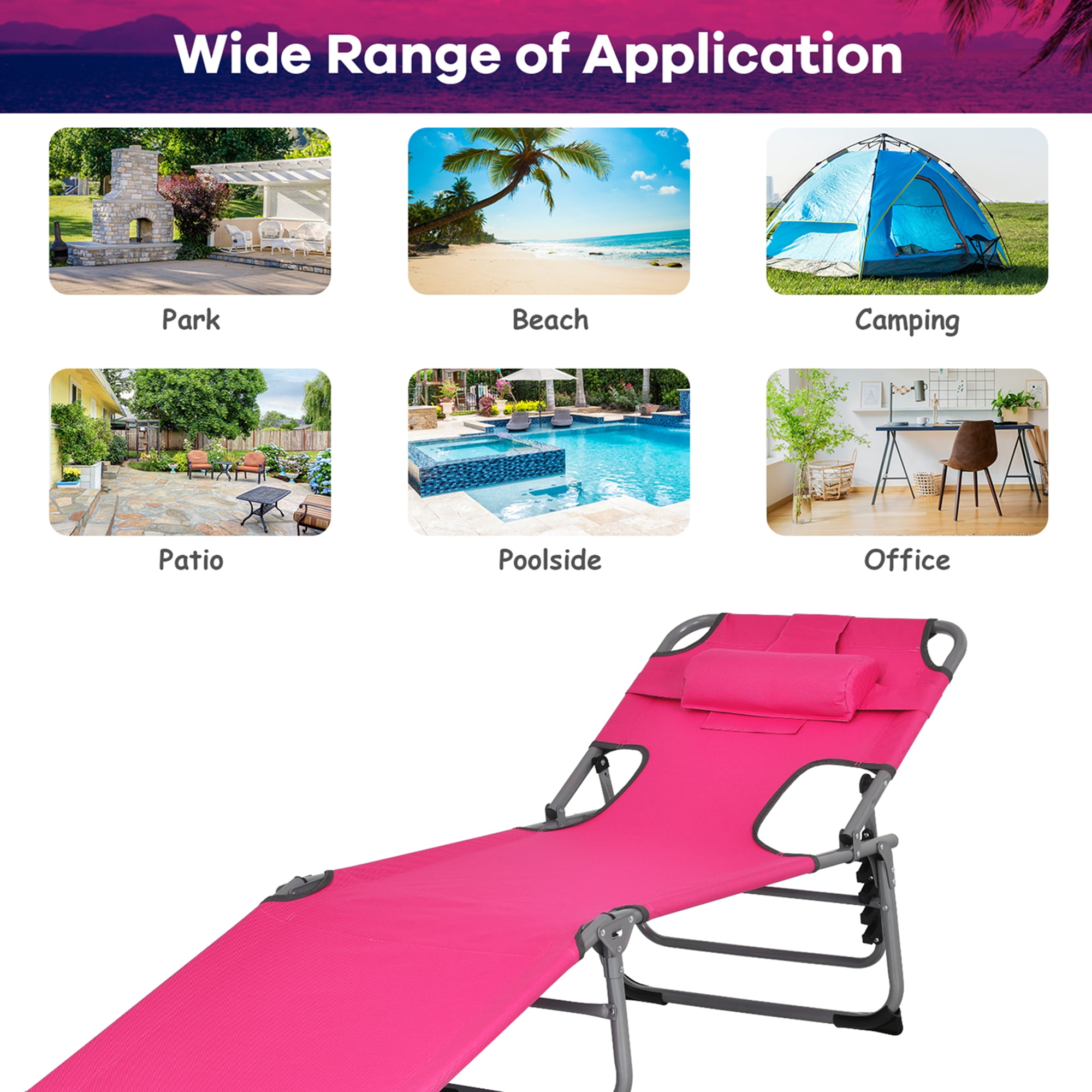 Goplus Outdoor Beach Lounge Chair Folding Chaise Lounge with