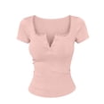 thumbnail image 3 of Uootdi T Shirts for Women Short Sleeve V Neck Scallop Edge Ribbed Knit Solid Casual Tops Going Out Style Stretchy Slim Fit Tees Gift, 3 of 6