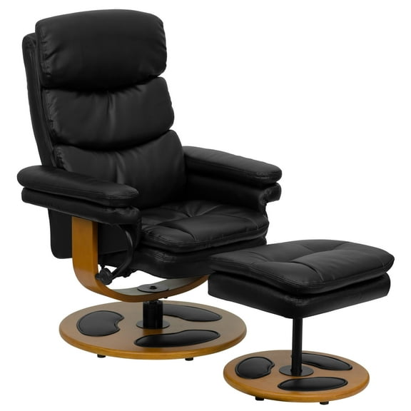 Emma   Oliver Contemporary Multi-Position Recliner Set with Wood Base in Black LeatherSoft