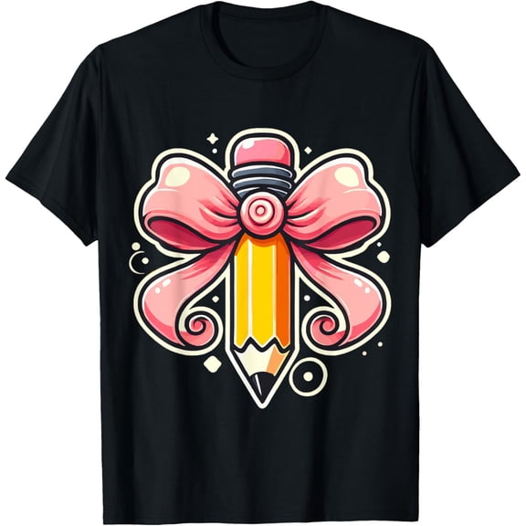Back to School Pencil Teacher with Bow T-Shirt men and women can wear, black, white, gifts