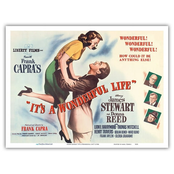 Frank Capra's "It's a Wonderful Life" - Starring James Stewart Donna Reed - Vintage Film Movie Poster c.1946 - Master Art Print (Unframed) 9in x 12in