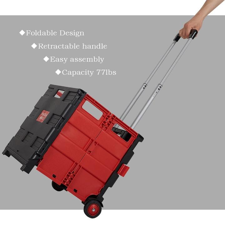 SIXWIN Folding ping Cart with Wheels, Collapsible Grocery Storage