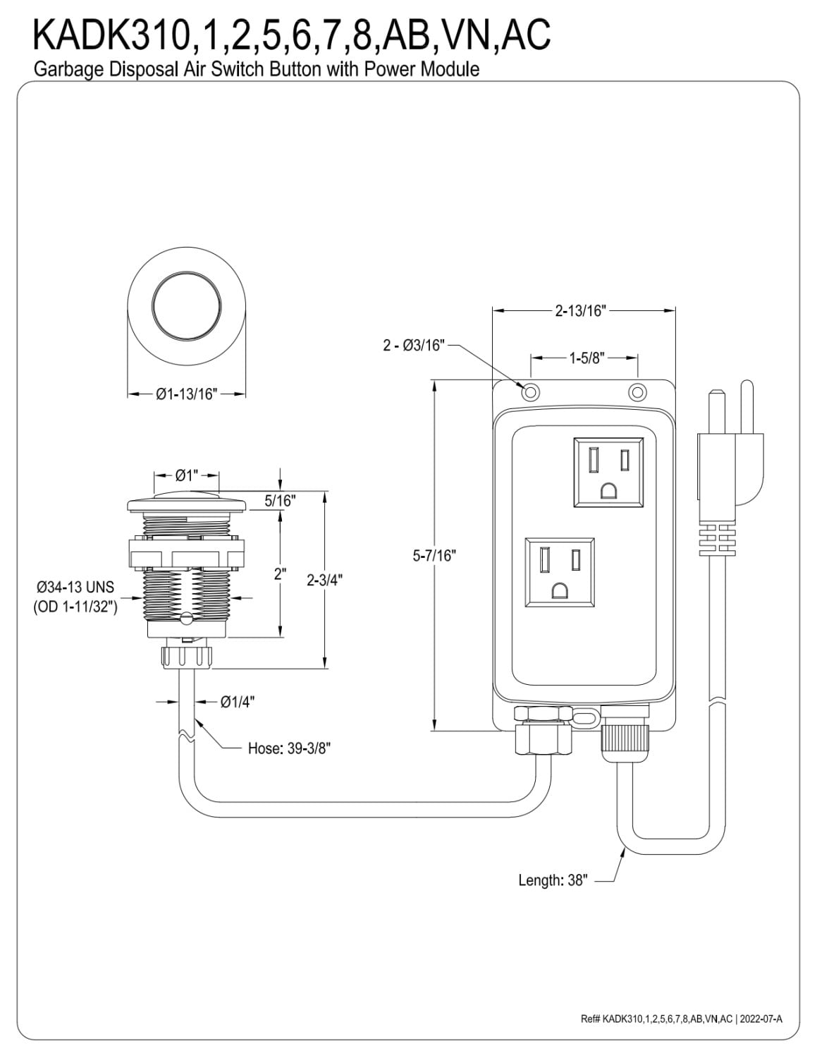 Kingston Brass KADK312 Trimscape Dual Outlet Garbage Disposal Air Switch Kit, Polished Brass